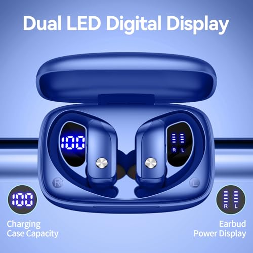 bmani Ear Buds Wireless Earbuds Bluetooth Headphones with 80H Playtime LED Display Case, Over-Ear Hook with Mic, Stereo So...