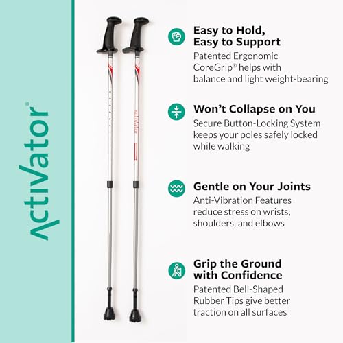 Urban Poling ACTIVATOR® Walking Poles for Balance and Rehabilitation – 1 Pair – Ergonomic CoreGrip™ Handles – Adjustable, ...