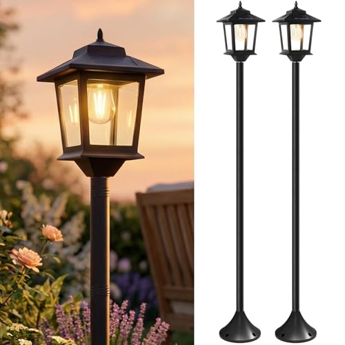 PASAMIC Outdoor Solar Post Lights, 2-Pack 63" Dusk to Dawn Solar Lamp Posts, Waterproof Floor Lamps, Warm White Pole Light...