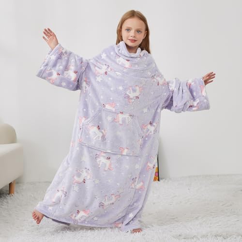 Softan Kids Wearable Fleece Blanket with Sleeves & Foot Pocket for Kids Girls Boys, Lightweight Soft Blanket,Glow in the d...