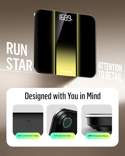 RunStar Digital Bathroom Scale for Body Weight with High Precision, Clear LED Backlight Display, Accurate Scale with 6mm T...