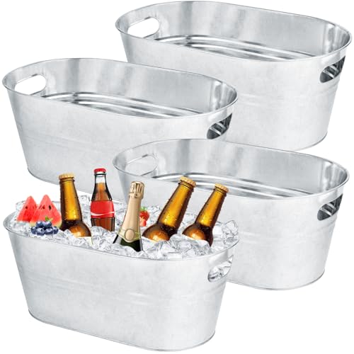 OBTANIM 4 Pack 4 Gallon Galvanized Ice Buckets Metal Champagne Drink Cooler Storage Ice Tub with Carry Handles for Beer Co...