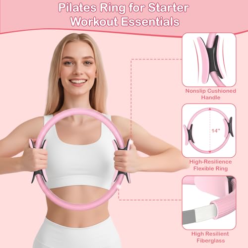 Hoedia 17 PCS Pilates Kit for Women, Pilates Equipment Ring and Ball Set with Resistance Bands, Yoga Strap, Core Sliders, ...