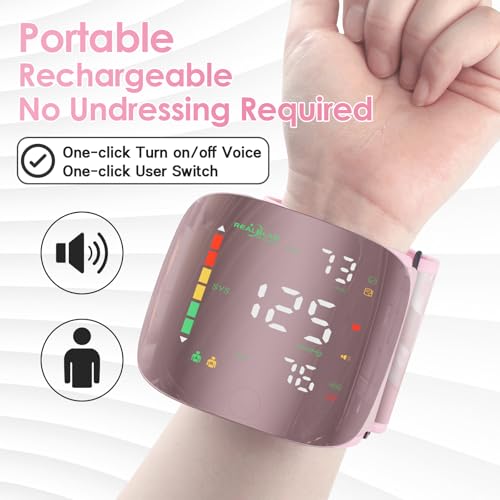 Wrist Blood Pressure Monitors for Home Use with Curved Screen, Rechargeable Bp Machine, One-Button Switch Voice and User, ...