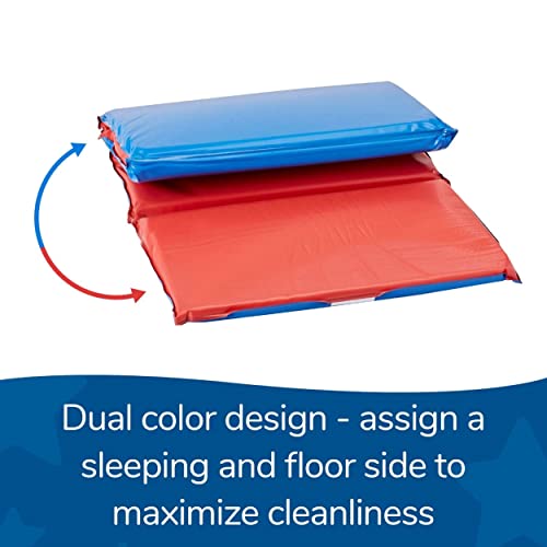 Children's Factory Angels 2" Thick Toddler Nap Mat, Red-Blue, 4 Section Waterproof Sleeping Mat for use in Preschools and ...