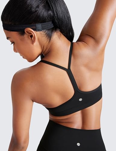 CRZ YOGA Butterluxe Y Back Sports Bras for Women - Padded Racerback Low Impact Spaghetti Thin Strap Workout Yoga Top