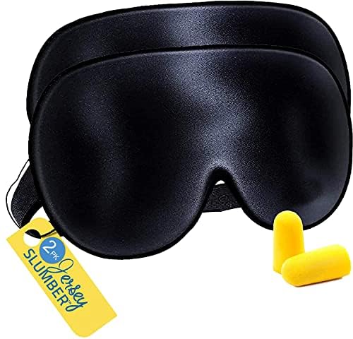 Silk Sleep Eye Mask for Men Women, Comfortable Super Soft Eye Mask with Adjustable Strap, 100% Pure Silk, Blocks Light, Jersey Slumber (Black, 1 Count (Pack of 2))
