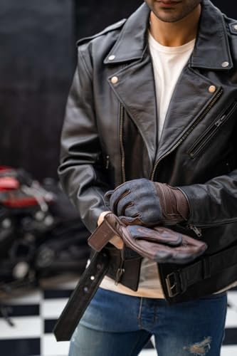 Vance Leather USA Denim & Leather Motorcycle Gloves with Touchscreen Compatibility, Breathable Riding Gloves