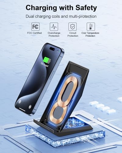 Fast Wireless Charger, [2 Pack] NANAMI Qi Certified Wireless Charging Stand Compatible iPhone 17/17 Air/17 Pro/17 Pro Max/...