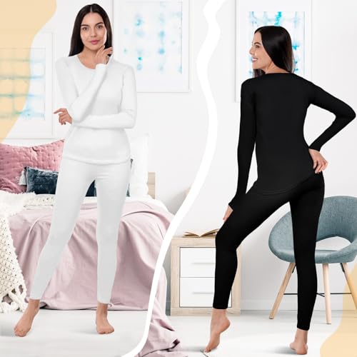 Patelai 2 Set Thermal Underwear Warm Fleece Lined Thermal Leggings and Womens Thermal Tops Base Layer for Winter Cold Weather