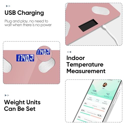 Digital Simple Bathroom Scale, Home Practical Body Fat Scale with Led Display, Body Composition Analyzer with Smartphone A...
