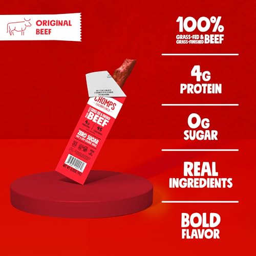 CHOMPS MINI Grass Fed Beef Jerky Meat Snack Sticks 0.5 Oz, Original Beef (Pack of 6)