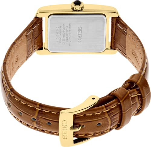 Seiko SWR100 Women's Quartz Watch, 30M Water Resistant, Elegant Mother-of-Pearl Dial, Cabochon Crown, Leather Strap - Gold