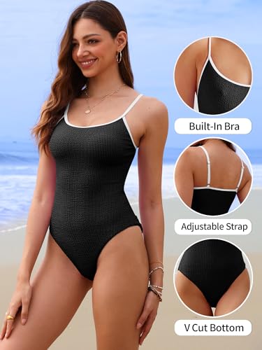 ANRABESS Women One Piece Swimsuit Backless Full Coverage Ribbed Adjustable Strap Bathing Suit Beach Vacation Clothes Swimwear