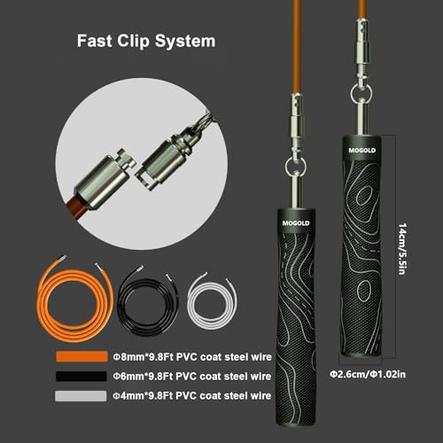 Mogold Weighted Jump Rope for Men Women -Interchangeable 1/5lb 1/4lb 1/2lb Heavy jump ropes - 360 Degree Spin - Length Adj...