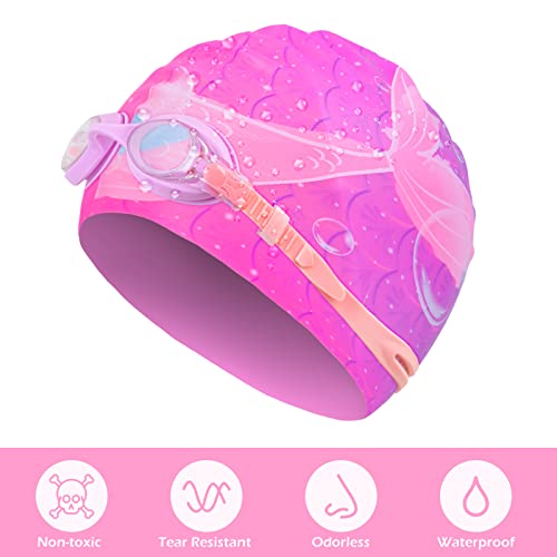 Ausletie Kids Swim Caps for Girls, Toddler Silicone Swimming Cap for Kids, Durable Comfortable Swimming Caps for Girls