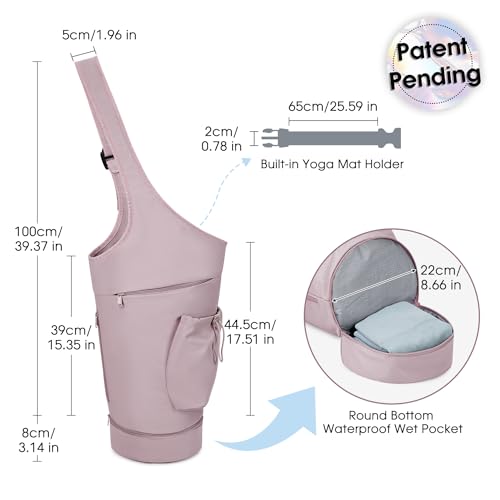 sportsnew Yoga Mat Bag, Large Opening Long Tote Yoga Mat Carrier Holder Bag with Waterproof Wet Pocket and Drawstring Wate...
