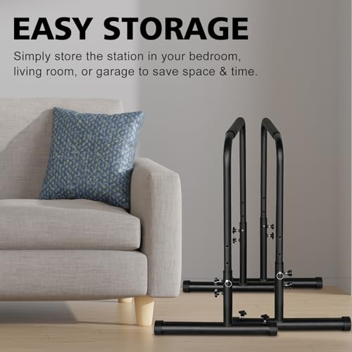 MIUDGIG Adjustable Height Parallel Push Up Stand, Dip Stand Station for Strength Training, Heavy Duty Steel Parallel Bar S...
