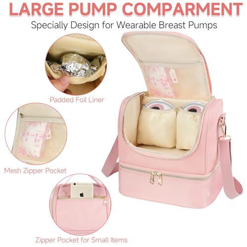 Jaffzora Wearable Breast Pump Bag with Cooler Compartment Fits for Willow/Elvie/Momcozy M5/S12 Pro/Medela, Breast Milk Tra...