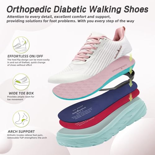 Women's Orthopedic Diabetic Wide Running Shoes: Comfortable Casual Arch Support Plantar Fasciitis Fashion Sneakers, High A...