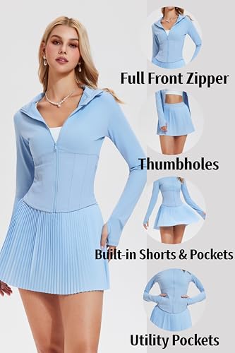 AFZ Two Piece Tennis Skirts Set for Women Long Sleeve Zip Up Workout Jacket with Pleated Mini Skirt Golf Pickleball Outfits