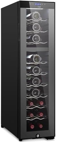 NutriChef PKCWCDS275 Dual-Zone Wine Cooler, 27-Bottle Refrigerator, Digital Touch Button Control with Air Tight Seal, Adjustable Temp 41-64F, Freestanding Cooler, Black