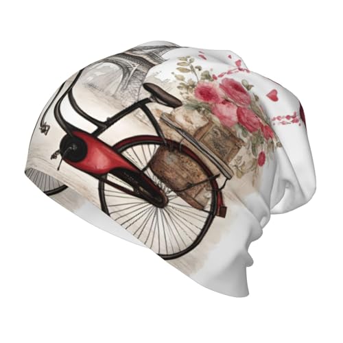 Love Paris Tower Coffee Wine Perfume Bicycle Heart Print Beanie Hat Soft Thermal Cap Winter Headwear for Cold Indoor Outdo...