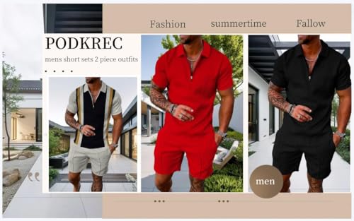 PODKREC Mens Short Sets 2 Piece Outfits Polo Shirt Fashion Summer Tracksuits Beach Outfit Short Sleeve and Shorts Set for Men