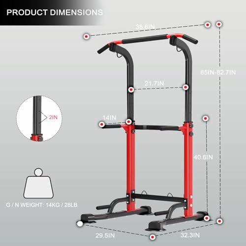 Trlakepreble Power Tower Pull Up Bar,Pull-Up Rack Dip Station,Height Adjustable Multi-functional Home Strength Training Gy...