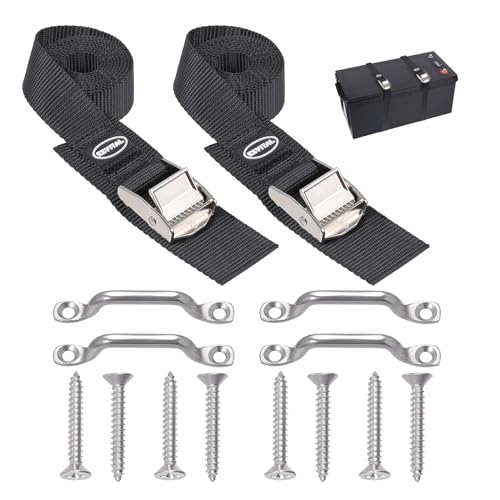EXVITAL Battery Tie Down Strap Hold Down Kit, 1" x 48" Cooler Tie Down Kit with Non-Rusting Cam Buckle, Stainless Steel Br...