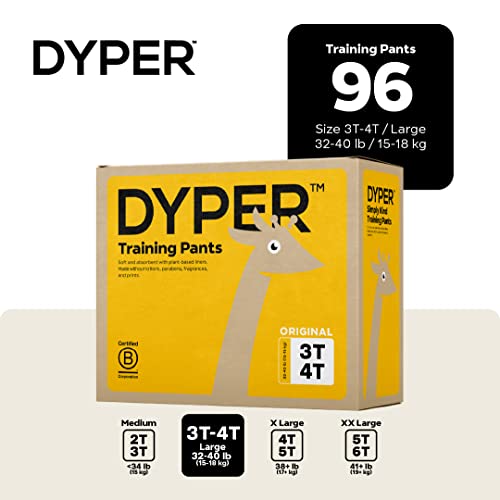 DYPER Toddler Training Pants 3T-4T for Boys & Girls Hypoallergenic, Unscented, Plant-Based & Perfect for Sensitive Skin, L...