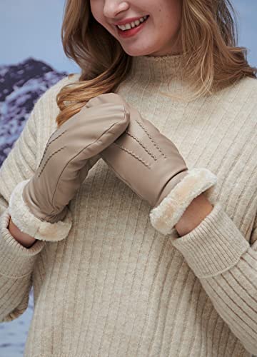 YISEVEN Women's Winter Genuine Leather Gloves Mittens