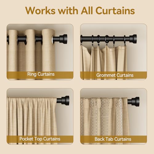 YaFex Curtain Rods 2 Pack 32-84 Inch, Heavy Duty 1 Inch Curtain Rod, Black Long Adjustable Window Treatment Rods, Modern D...