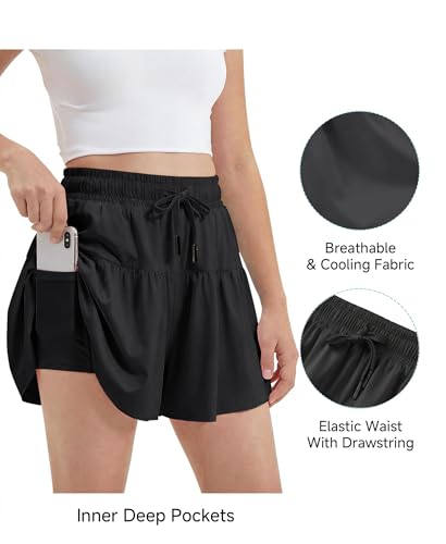 Stelle Butterfly Shorts Girls with Pocket Athletic Flowy Short 2 in 1 Dance Cheer Running Tennis Sports Skort 4-15 Years
