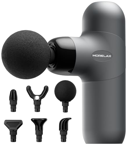 Morelax Mini Massage Gun, Percussion Muscle Massager for Back Pain Relief, Compact Sports Travel Massage Gun with 6 Massag...