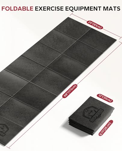 HAPBEAR Treadmill Mat – 68"x24"x1/5" Thick Non-Slip Foldable Exercise Equipment Mat for Walking Pad, Weight Bench & Treadm...
