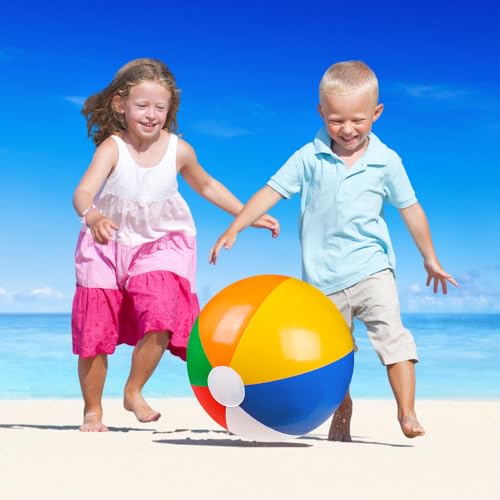 Vellibring 4 Pack 20" Summer Inflatable Big Beach Balls Rainbow Swimming Pool Water Games Toys for Kids Summer Party Suppl...