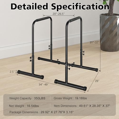 MIUDGIG Adjustable Height Parallel Push Up Stand, Dip Stand Station for Strength Training, Heavy Duty Steel Parallel Bar S...