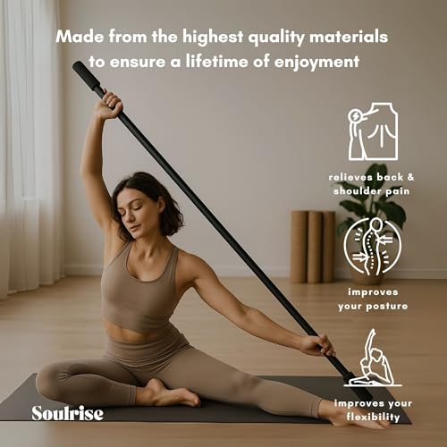 Yoga Stick for Mobility Exercise, Stretching, Pilates, Physical therapy, Fitness and other Workout - Adjustable 5 ft Pole ...