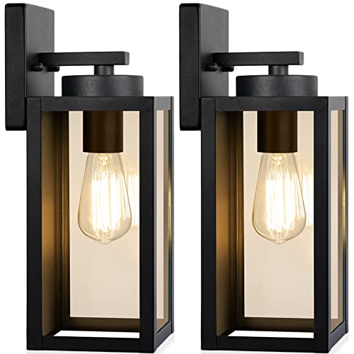 Outdoor Wall Light Fixtures, Exterior Waterproof Wall Lanterns, Porch Sconces Lighting with E26 Sockets & Glass Shades, Mo...