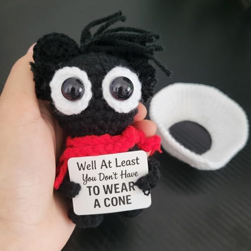 LUDEONA Well at Least You Don’t Have to Wear a Cone – Funny Crochet Cat Plush – Handmade Emotional Support Gift for Surger...