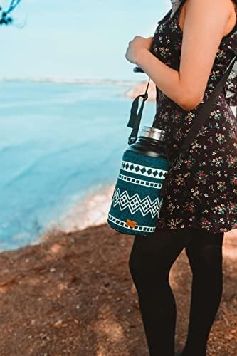 Water Bottle Holder w/Strap | Bottle Sleeve Carrier for Walking, Backpacking | Hydro and Iron Flask Sling Bag | Bottle Protector for Beer Water Coffee Wine | Camping Accessories (32 oz, Laguna Blue)
