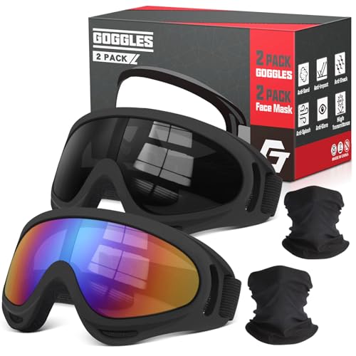 YENPK Dirt Bike Goggles, 2-Pack Motorcycle & ATV Goggles with Anti-Impact Lens & 2 Face Mask