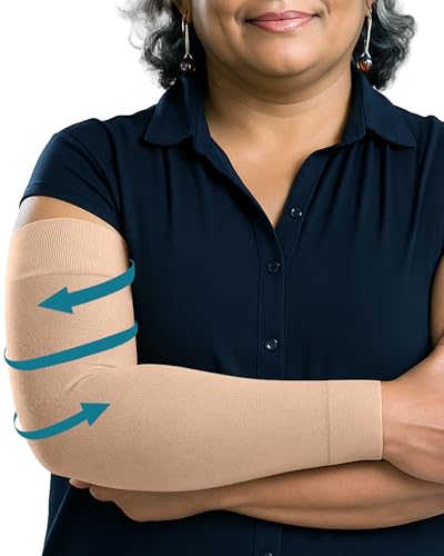 KEMFORD Lymphedema Compression Arm Sleeves for Women - 15-20 mmHg, With Silicone Grip, 1 Pair, Beige, 3XL - Arm Support fo...
