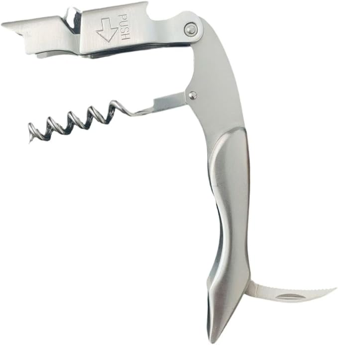 Customized Double-Hinged Waiter Corkscrew Wine Key for Bartenders, Long Pull Tap Handle Wine Bottle Opener and Serrated Foil Cutter for Bar Restaurant Waiters, Sommelier, Bartenders (Stainless Steel)