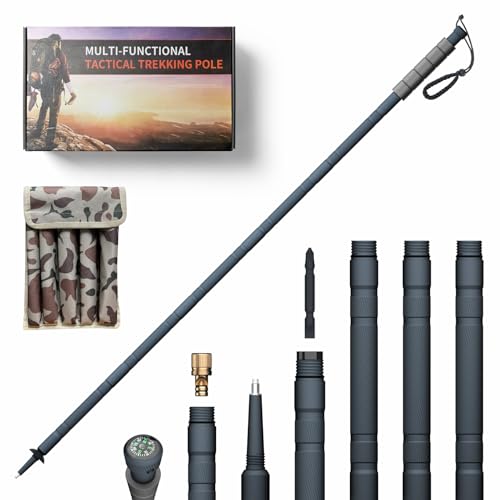 GoldPig 48" Modular Aluminum Tactical Hiking Stick – 6-Piece Walking Stick with Compass, Screwdriver & Whistle, Tungsten T...
