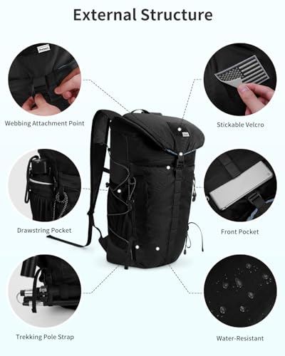 Blue Quartz Hiking Backpack 30L Lightweight Packable Backpack for Travel, Water Resistant Foldable Daypack for Women Men, ...