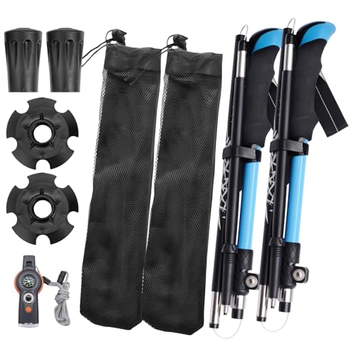Folding Trekking Poles with an Outdoor Compass, Adjustable Rod Length，Lightweight & Foldable Walking Sticks for City Stree...