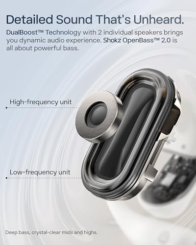 SHOKZ New OpenFit 2+ Open-Ear Headphones, Dolby Audio Enabled, Comfortable Earbuds with Soft Ear Hooks, 48H Playtime, IP55...