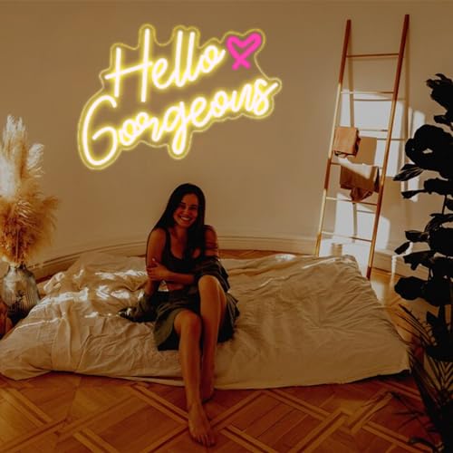 DAKABUKA Hello Gorgeous Neon Sign Hello Beautiful Warm White LED Neon Lights for Home Wedding Birthday Backdrop Bacelorett...